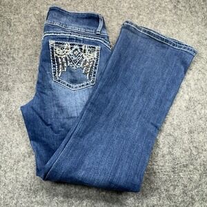 Telepatía Flare Bootcut Jeans Women's 11/30 Embroidered Rhinestones 3-Button Y2K